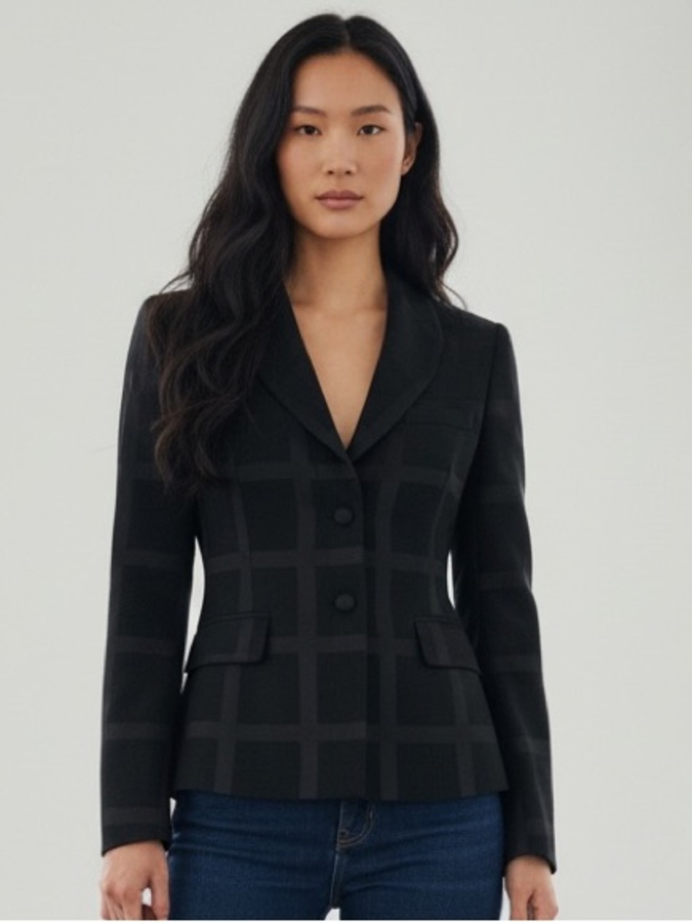 Armani Collezioni Black Tonal Windowpane Blazer Made Italy| US Size 8
